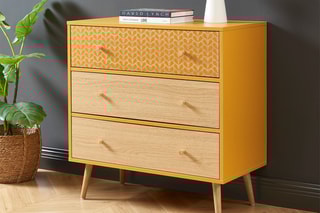 Commode 3 tiroirs Capucine - Orange et imitation bois