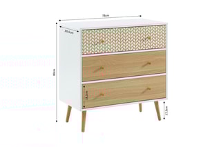 Commode 3 tiroirs Capucine - Blanc et imitation bois