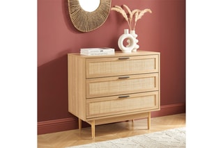 Commode 3 tiroirs Amana - Imitation bois et naturel