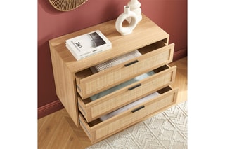 Commode 3 tiroirs Amana - Imitation bois et naturel