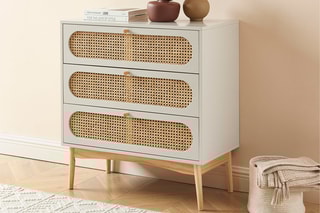 Commode 3 tiroirs Sixtine - Gris perle et naturel