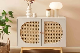 Buffet 2 portes en rotin et pin massif Sixtine - 90 x 75 x 40 cm