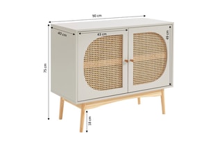 Buffet 2 portes en rotin et pin massif Sixtine - 90 x 75 x 40 cm