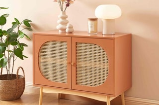 Buffet 2 portes en rotin et pin massif Sixtine - 90 x 75 x 40 cm