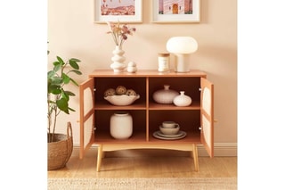 Buffet 2 portes en rotin et pin massif Sixtine - 90 x 75 x 40 cm