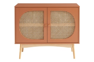 Buffet 2 portes en rotin et pin massif Sixtine - 90 x 75 x 40 cm