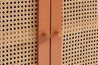 Buffet 2 portes en rotin et pin massif Sixtine - 90 x 75 x 40 cm