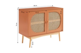 Buffet 2 portes en rotin et pin massif Sixtine - 90 x 75 x 40 cm