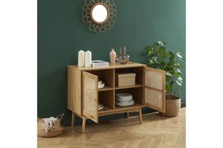 Buffet 2 portes Ines - Imitation chêne - 90 x 75 x 40 cm
