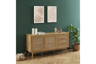Buffet 2 portes Ines - Imitation chêne - 150 x 75 x 40 cm