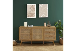 Buffet 2 portes Ines - Imitation chêne - 150 x 75 x 40 cm