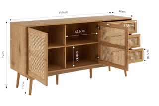 Buffet 2 portes Ines - Imitation chêne - 150 x 75 x 40 cm