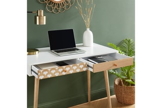 Bureau 2 tiroirs Utah - Blanc et imitation bois
