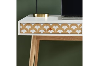 Bureau 2 tiroirs Utah - Blanc et imitation bois