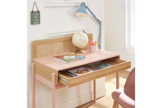 Bureau 1 tiroir Pablo - Imitation bois et rose