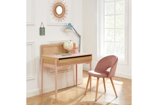 Bureau 1 tiroir Pablo - Imitation bois et rose