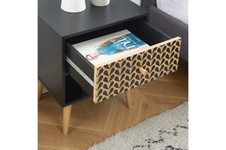 Table de chevet 1 tiroir Capucine - Noir et imitation bois