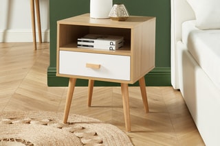 Table de chevet 1 tiroir Ulos - Imitation bois et blanc