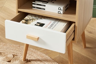 Table de chevet 1 tiroir Ulos - Imitation bois et blanc
