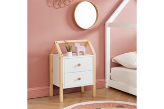 Table de chevet enfant 2 tiroirs Tiny - Blanc et naturel