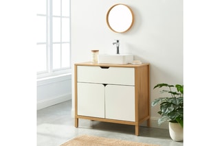 Meuble de salle de bain 2 portes en bois d’hévéa Kilda - 80 x 75 x 39 cm