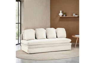 Banquette droite convertible Noma - Ecru - 3 places - En tissu velours côtelé