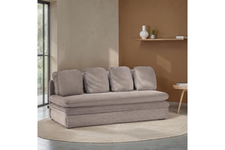 Banquette droite convertible Noma - Grège - 3 places - En tissu velours côtelé