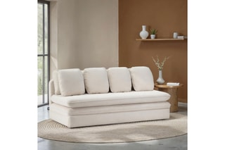 Banquette droite convertible Noma - Grège - 3 places - En tissu bouclette
