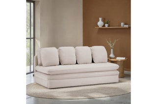 Banquette droite convertible Noma - Taupe - 3 places - En tissu bouclette