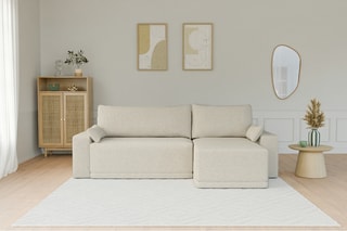 Canapé d'angle réversible et convertible Teo - Beige - 4 places - En tissu velours côtelé