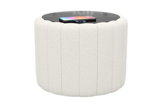 Table d’appoint ronde avec chargeur sans fil et port USB intégrés Nuvola - Blanc