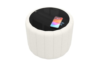 Table d’appoint ronde avec chargeur sans fil et port USB intégrés Nuvola - Blanc
