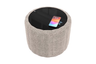 Table d’appoint ronde avec chargeur sans fil et port USB intégrés Nuvola - Beige