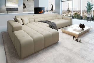 Canapé d'angle gauche Cardano - Beige - 5 places - En cuir