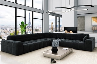 Canapé d’angle Cardano - Noir - 6 places - Toucher velours