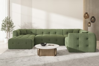 Canapé d'angle droit panoramique Baloo - Vert - 7 places - En polyester