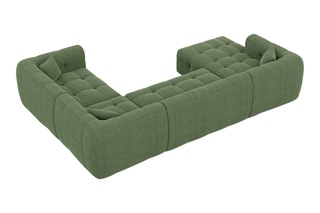Canapé d'angle droit panoramique Baloo - Vert - 7 places - En polyester