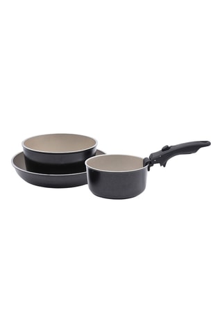 2 Steelpannen en 1 Koekenpan met Antiaanbaklaag en 1 Afneembaar Handvat - 16/18/24 cm - 1,17/1,72/1,5 l