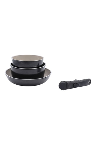 2 Steelpannen en 1 Koekenpan met Antiaanbaklaag en 1 Afneembaar Handvat - 16/18/24 cm - 1,17/1,72/1,5 l