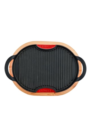 Geëmailleerd Gietijzeren Ovaal Grillrooster met Houten Staander - 36 x 26 cm