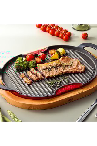 Geëmailleerd Gietijzeren Ovaal Grillrooster met Houten Staander - 36 x 26 cm