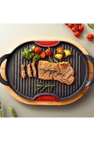 Geëmailleerd Gietijzeren Ovaal Grillrooster met Houten Staander - 36 x 26 cm