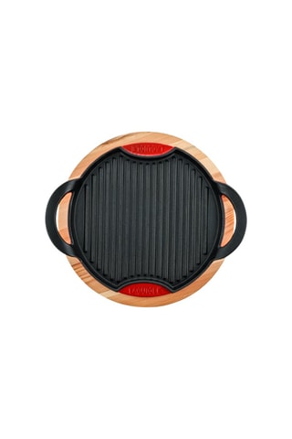 Geëmailleerd Gietijzeren Rond Grillrooster met Houten Staander - 28 cm