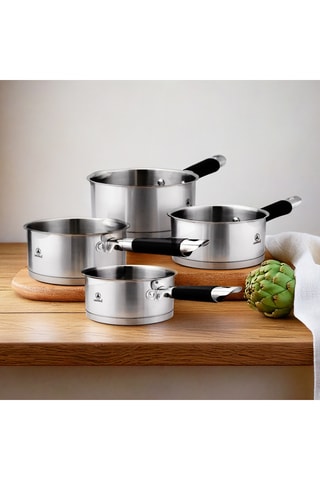 4 Roestvrijstalen Steelpannen - 14/16/18/20 cm - 1/1,5/2,15/2,95 l