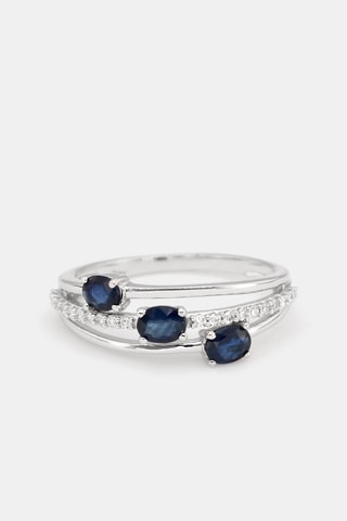 Bague Trio de saphir - Or blanc, diamants et saphirs