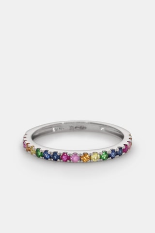 Bague Colorful Love - Or blanc, émeraudes, rubis et saphirs