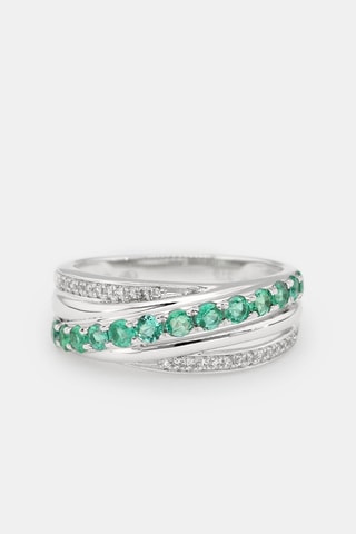 Bague Entrelacs Emeraude - Or blanc, diamants et émeraudes