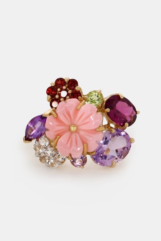 Bague Jardin Anglais - Or rose, améthyste, grenat, péridot, rhodolite, topazes et nacre