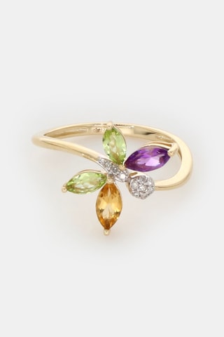 Bague Oxane - Or jaune, diamants, améthyste, citrine et préhnites