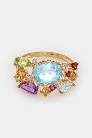 Bague Valeria - Or jaune, diamants, améthystes, grenats, préhnites, citrines et topazes